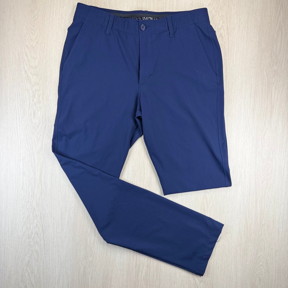 Under Armour Mens Navy Blue Performance Golf Pants 34x34 Straight Leg Flat Front